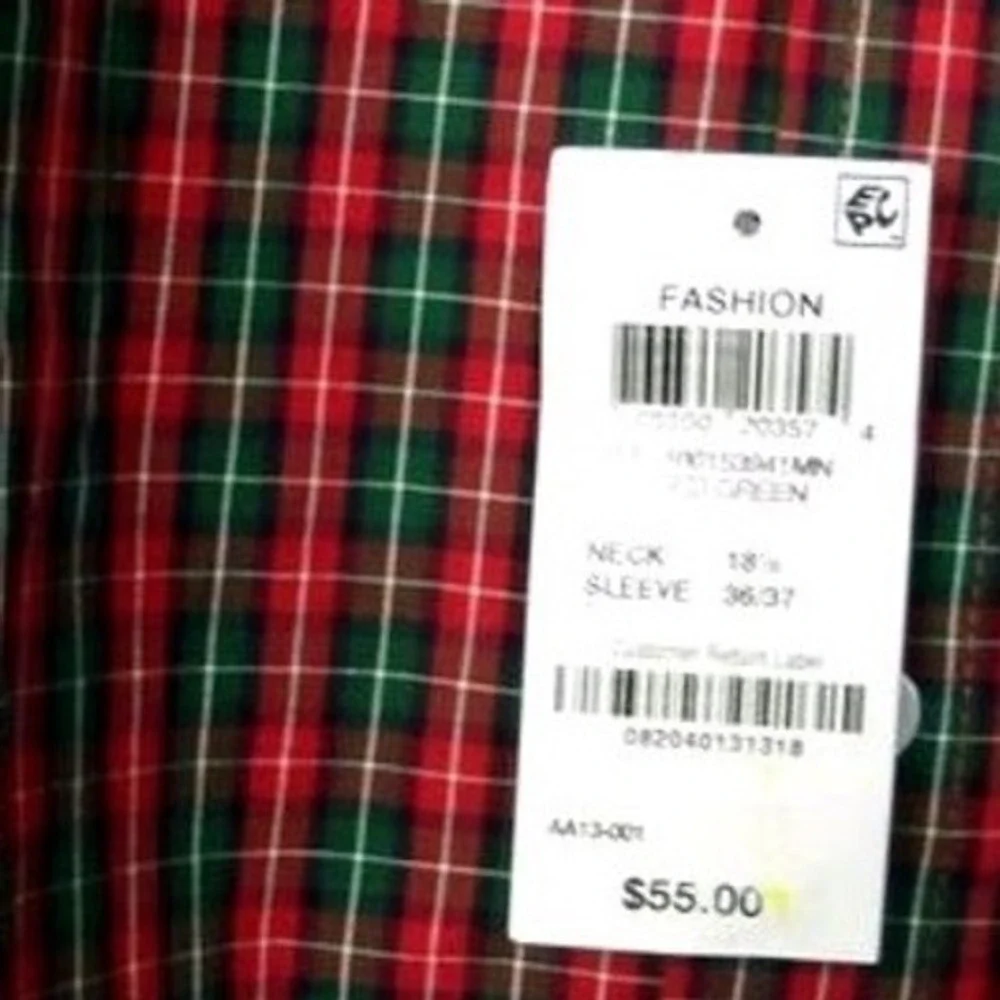 Club Room Classic-Fit Red & Green Plaid Button-Down Cotton Shirt‎ Holiday Style